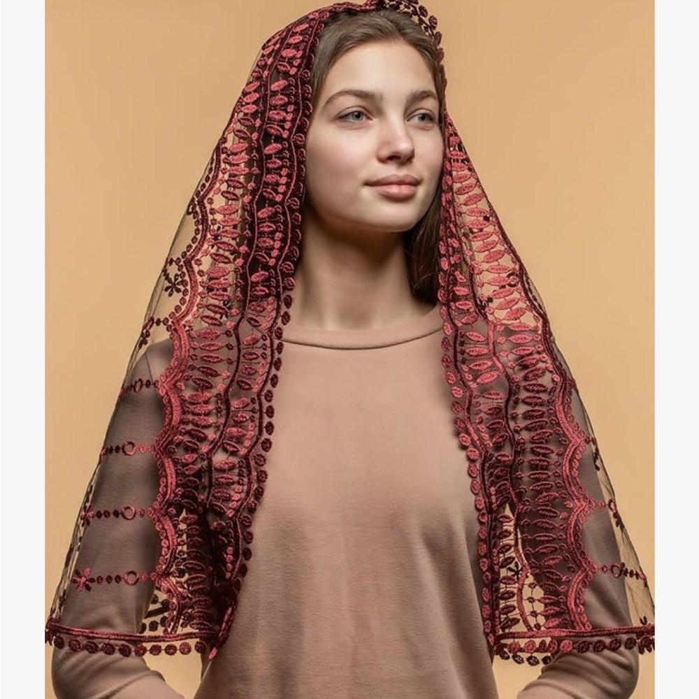 Dark Red Lace Veil